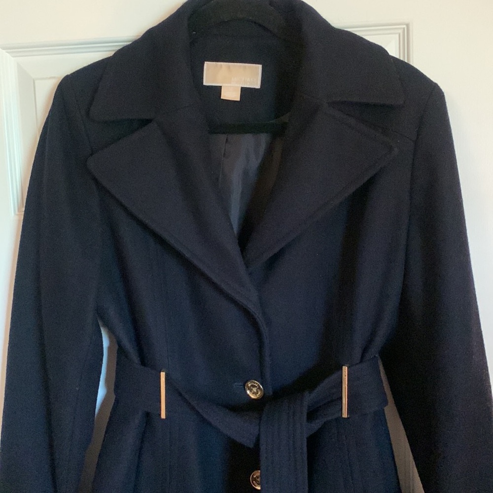 Michael Kors Wool Blend Navy Belted Coat Size 10